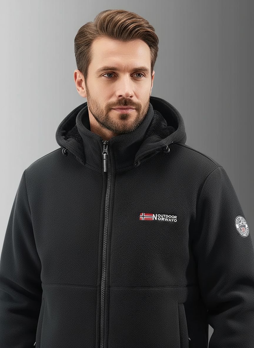 Herren Fleecejacke Kapuze Reißverschluss Warm