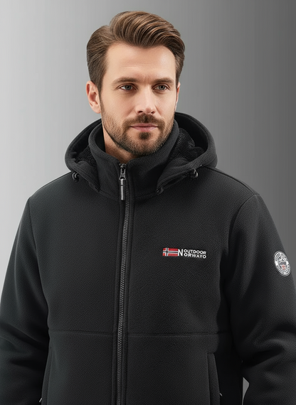 Herren Fleecejacke Kapuze Reißverschluss Warm