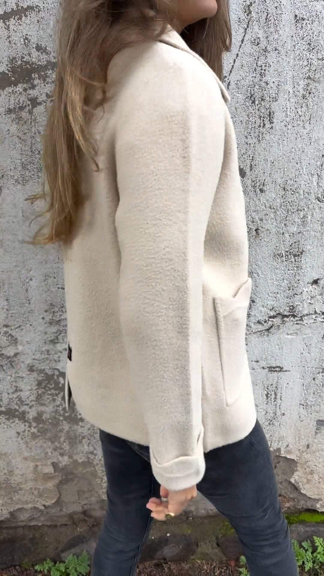 Damen Cardigan Strick Reverskragen Taschen Eleganz