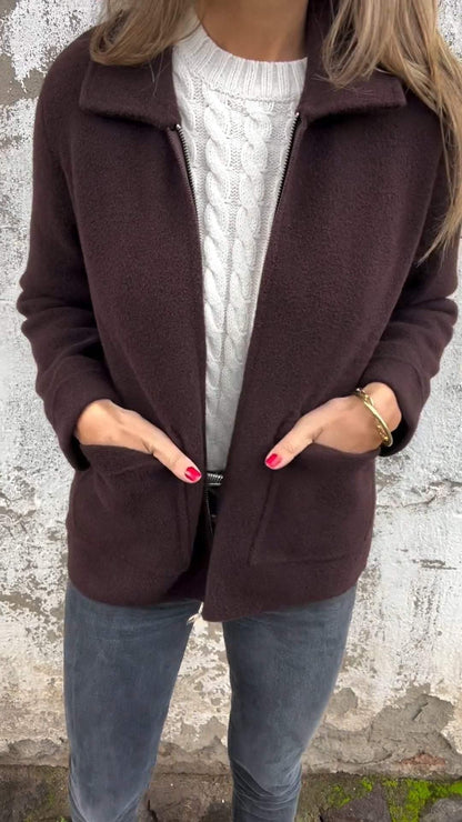 Damen Cardigan Strick Reverskragen Taschen Eleganz