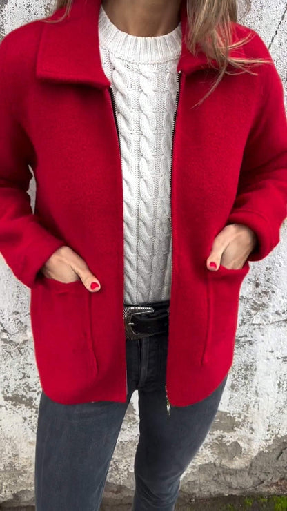 Damen Cardigan Strick Reverskragen Taschen Eleganz