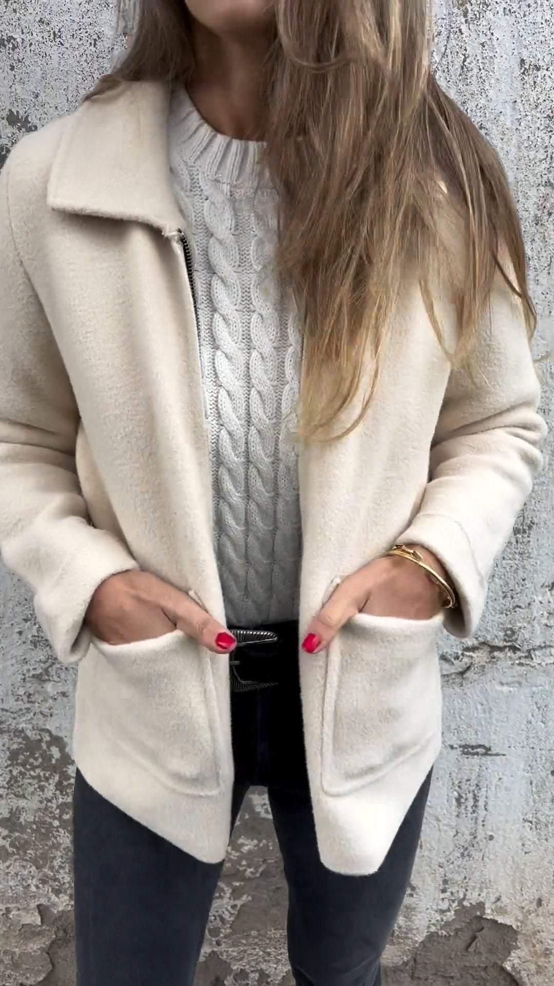 Damen Cardigan Strick Reverskragen Taschen Eleganz