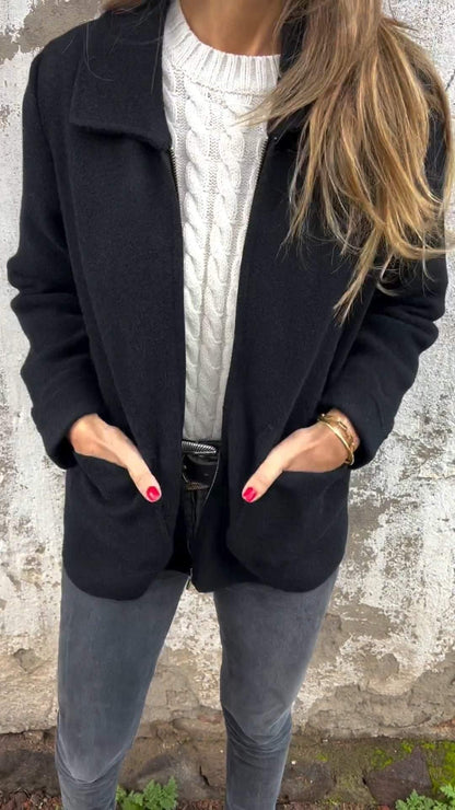 Damen Cardigan Strick Reverskragen Taschen Eleganz
