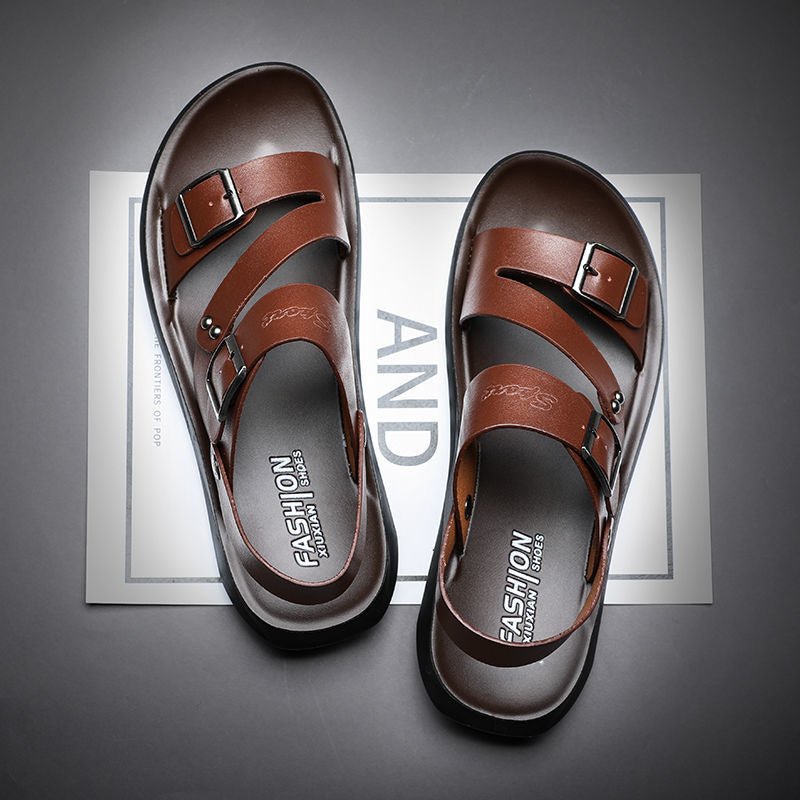 Nathan Damen Klassische Sandalen mit Schnalle Leder Braun - Norvielle