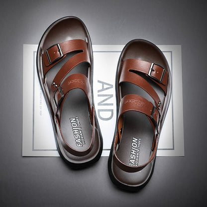 Nathan Damen Klassische Sandalen mit Schnalle Leder Braun - Norvielle