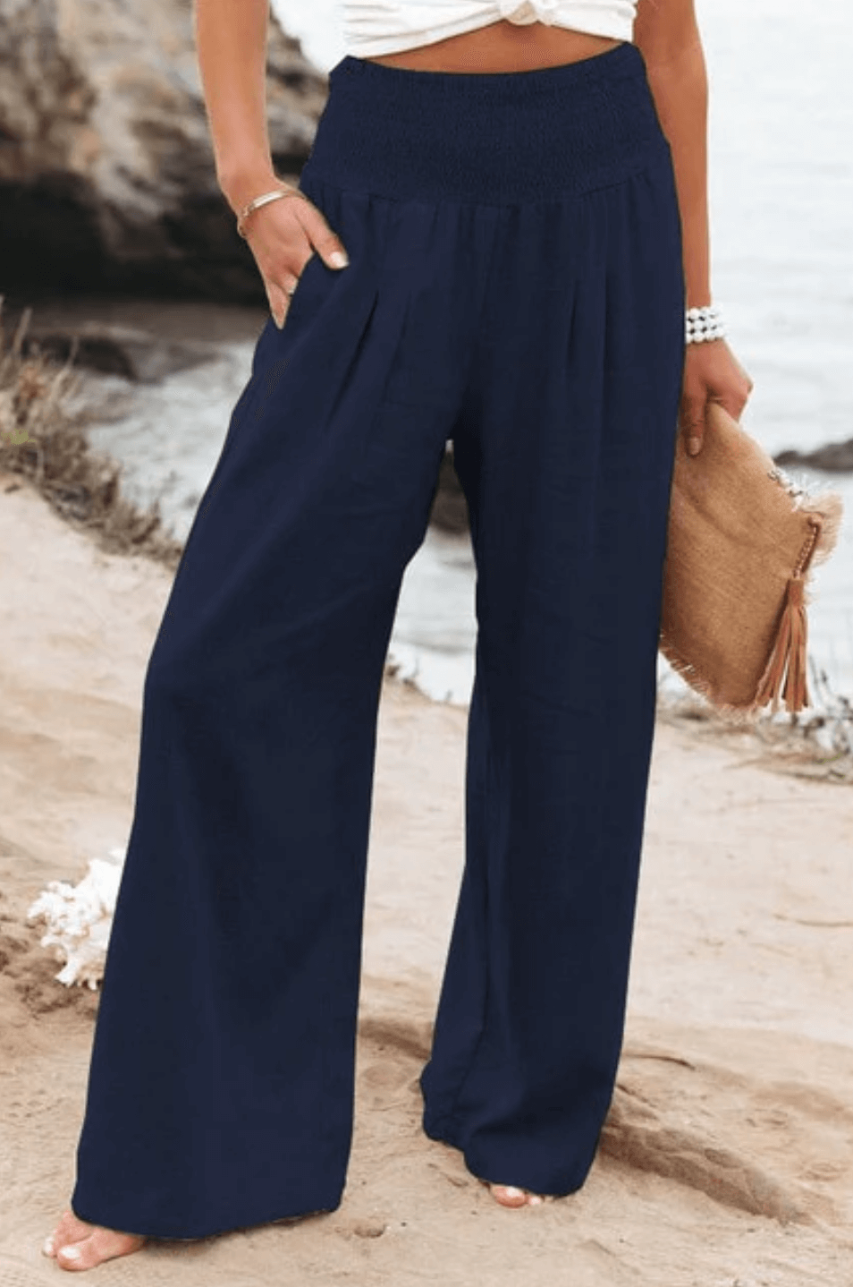 Norvielle Damen Dehnbare Palazzo-Hose Elegant