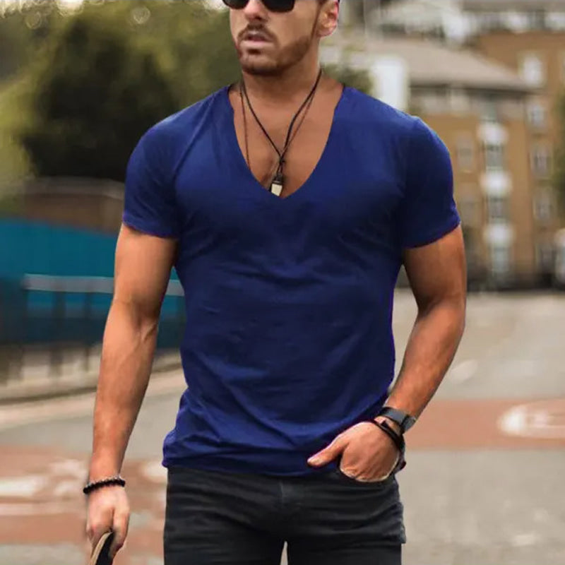 Herren T-Shirt V-Ausschnitt Baumwolle Weiß