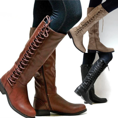 Damenstiefel Blockabsatz Reißverschluss Schnürung