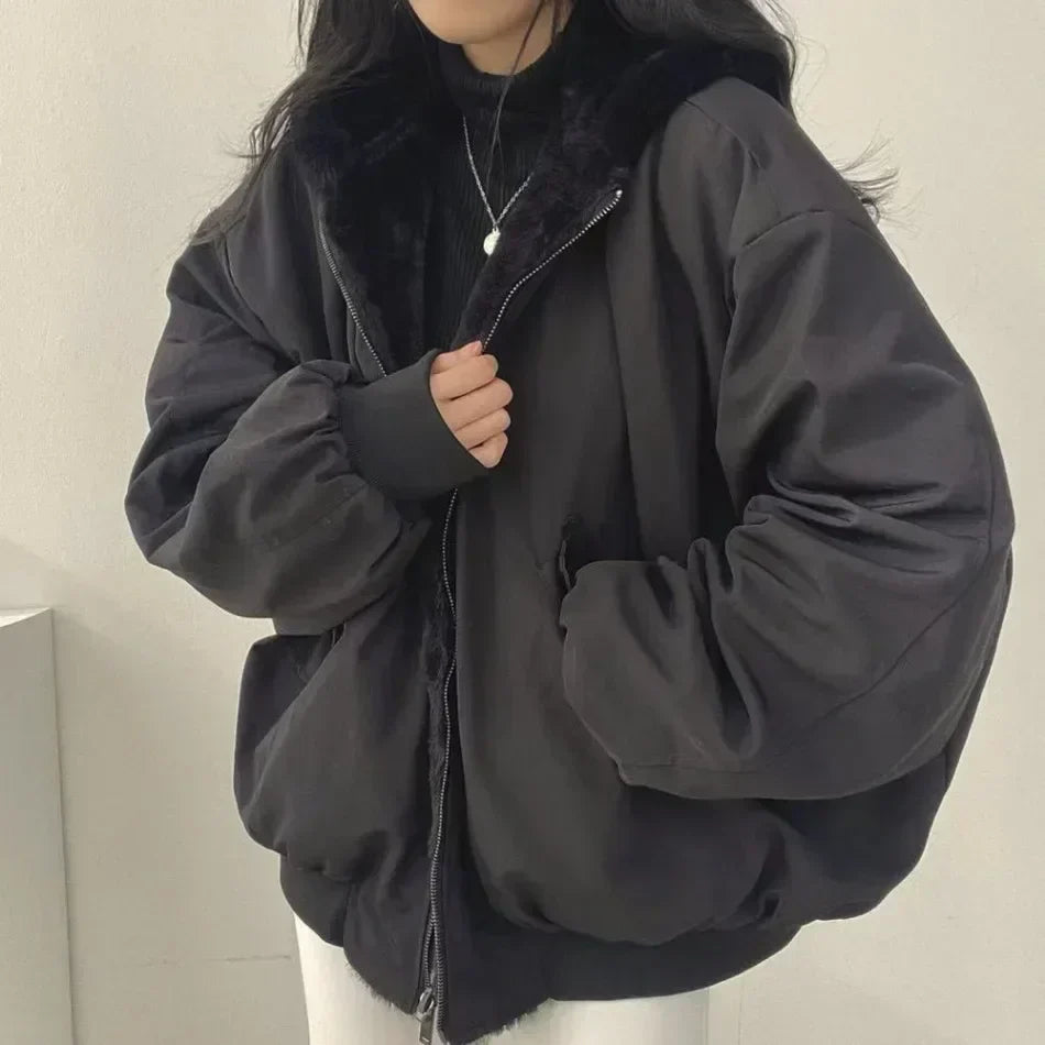 Damen Oversize Winterjacke Fleece-Innenfutter Kuschelig