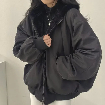 Damen Oversize Winterjacke Fleece-Innenfutter Kuschelig