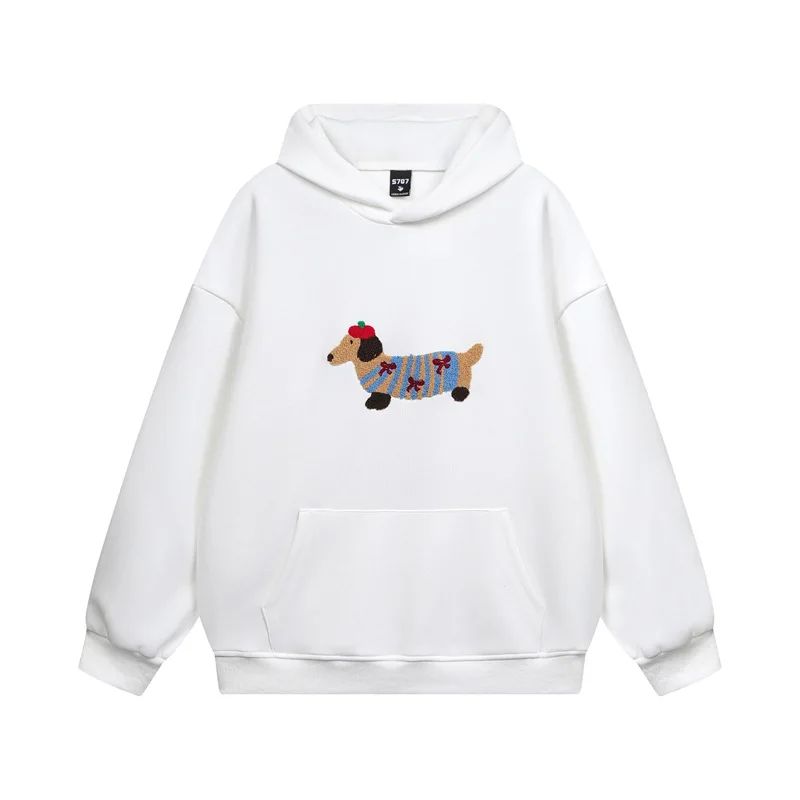 Damen Oversize Kapuzenpullover Hunde-Print Hellgrau