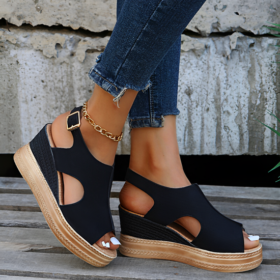 Elegante Damen Sandalen Leder Schnallenriemen