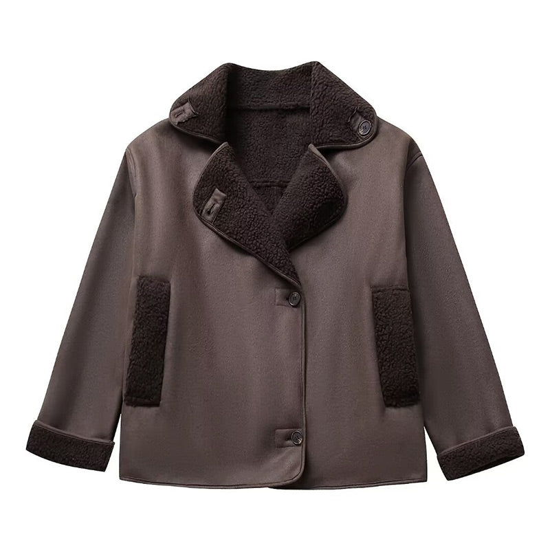 Nevada Damen Winterjacke Velourslederoptik Fleece