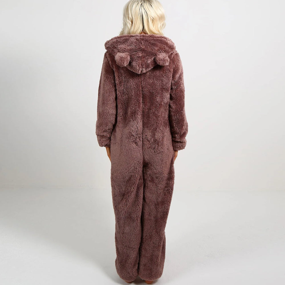 Damen Fleece-Overall Jumpsuit Weich Rosa
