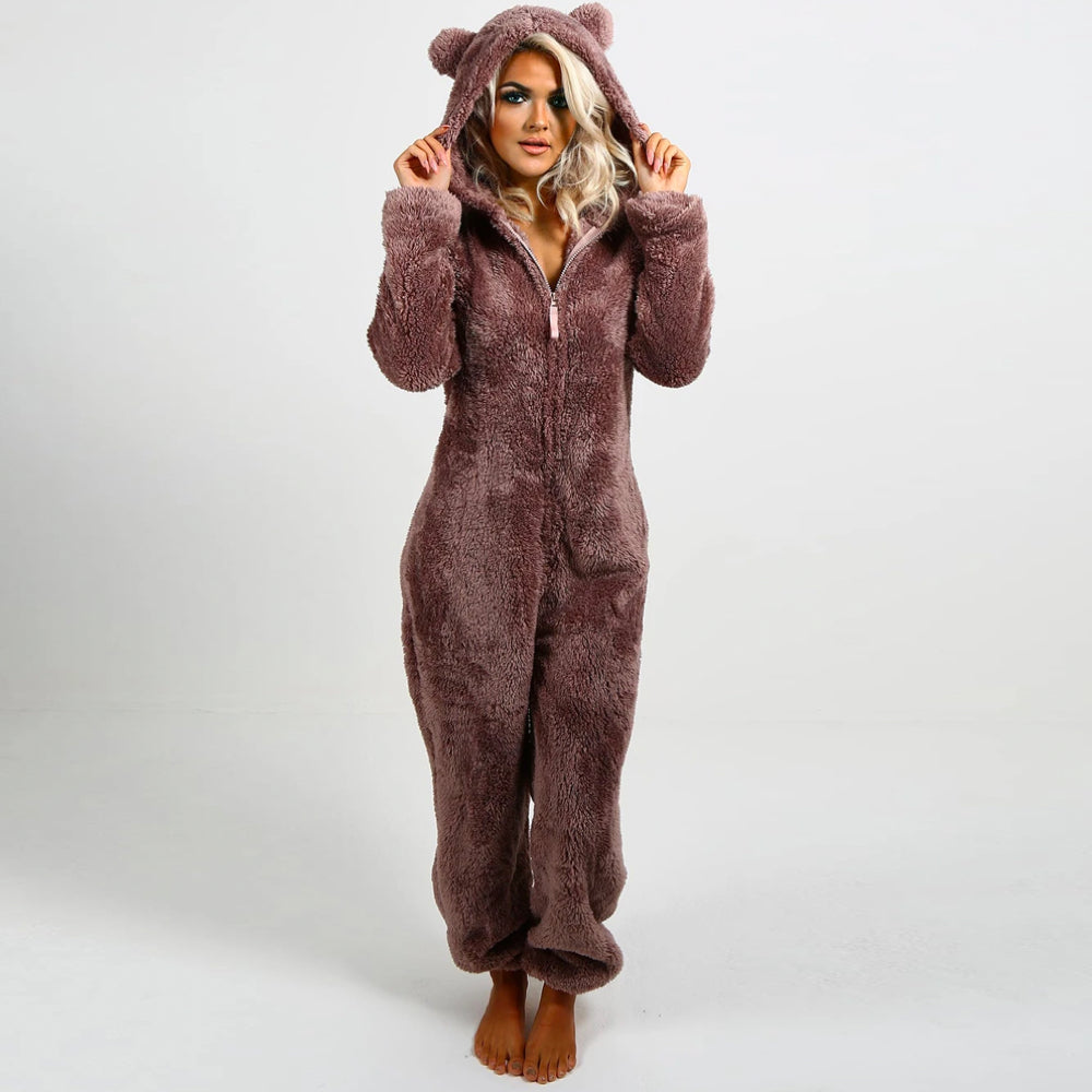 Damen Fleece-Overall Jumpsuit Weich Rosa