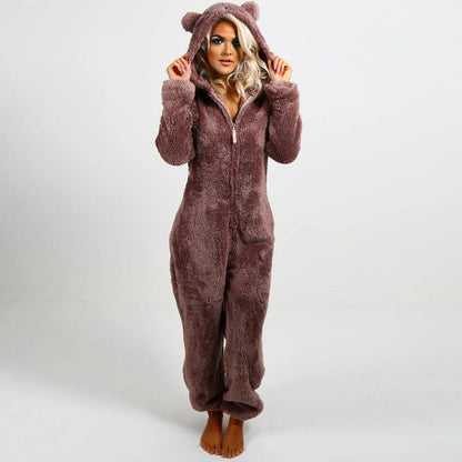 Damen Fleece-Overall Jumpsuit Weich Rosa