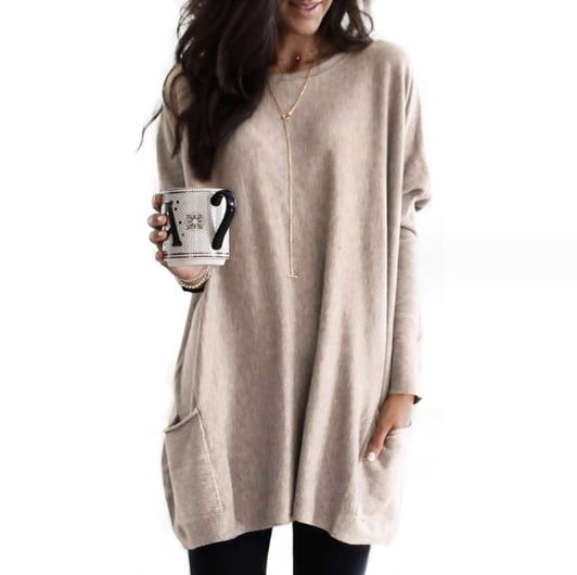 Damen Oversize Strickpullover Langer Kuschelpullover Mit Taschen