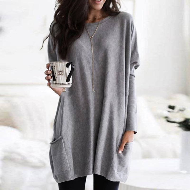 Damen Oversize Strickpullover Langer Kuschelpullover Mit Taschen