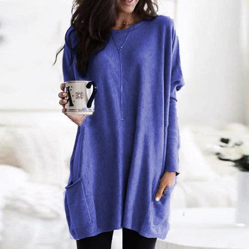 Damen Oversize Strickpullover Langer Kuschelpullover Mit Taschen