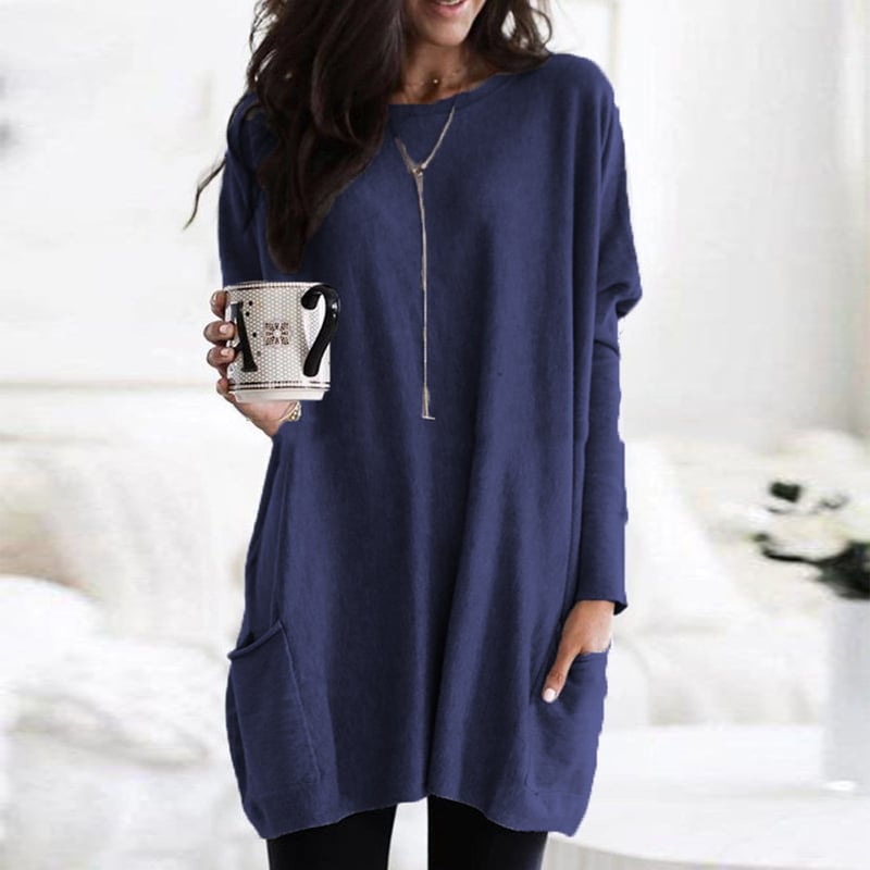 Damen Oversize Strickpullover Langer Kuschelpullover Mit Taschen