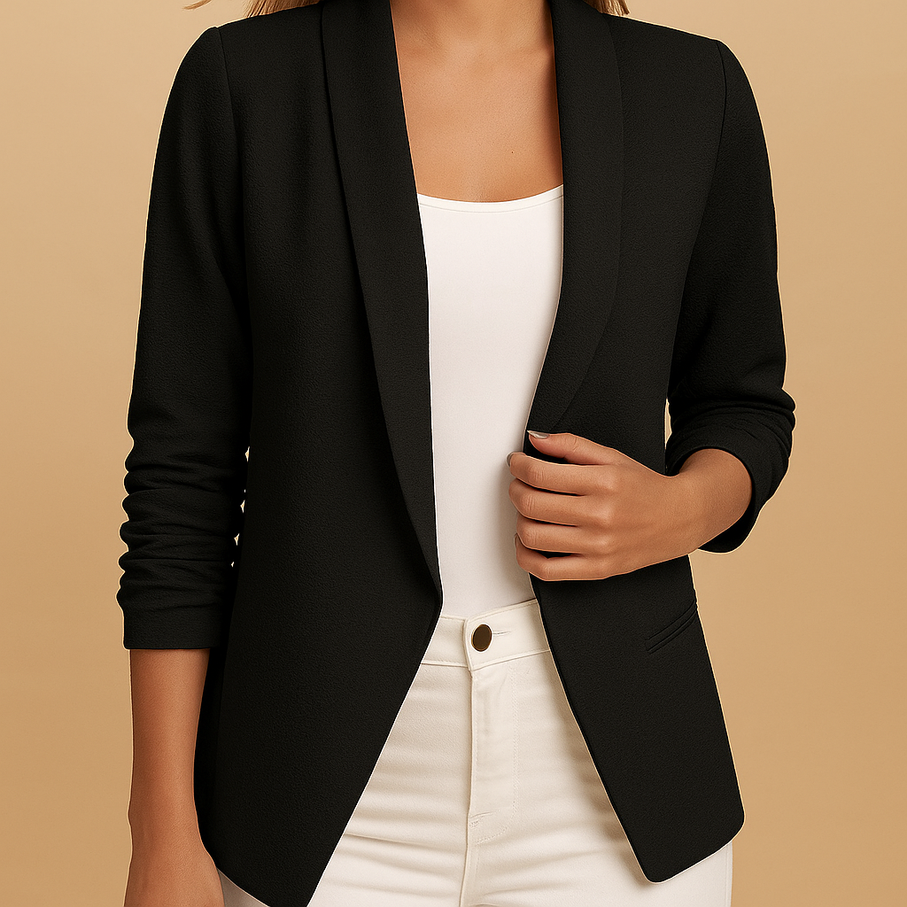Damen Blazer Offene Front Strukturiert Schwarz - Norvielle