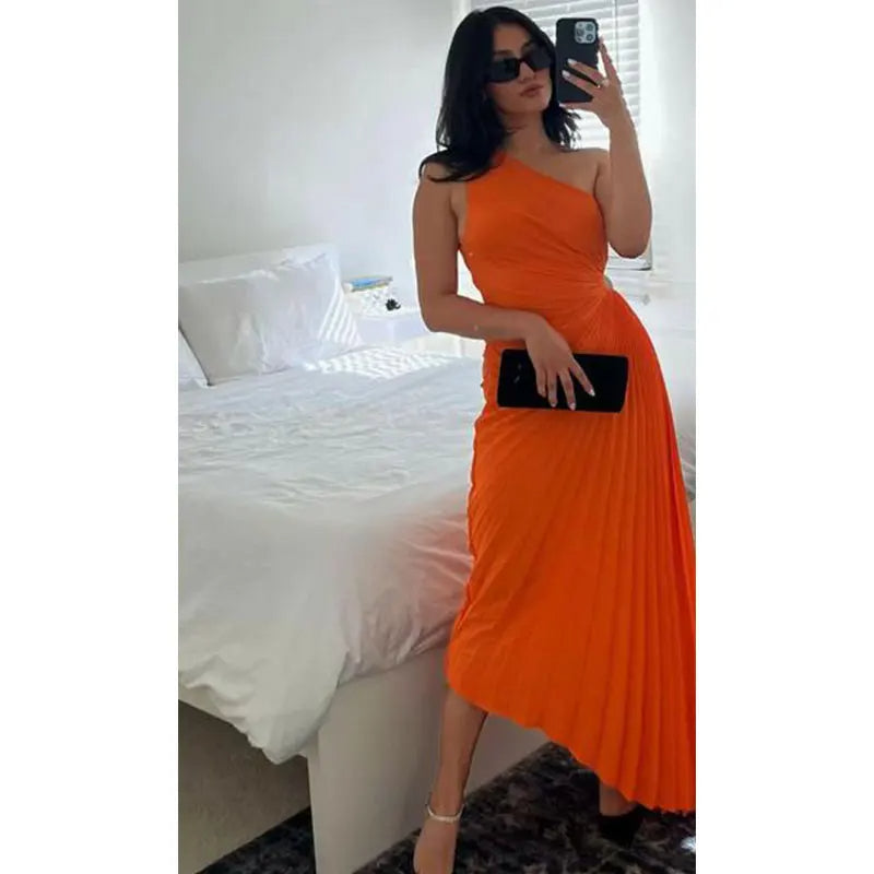 Elegante Damen Abendkleid Ein-Schulter Taillierte Falten