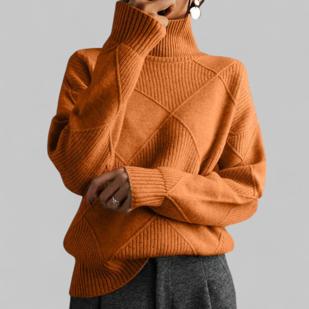 Damen Oversized Winterpullover Muster Rollkragen