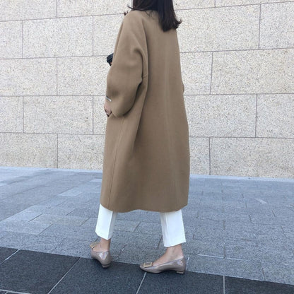 Damen Wollmantel Lang Elegent