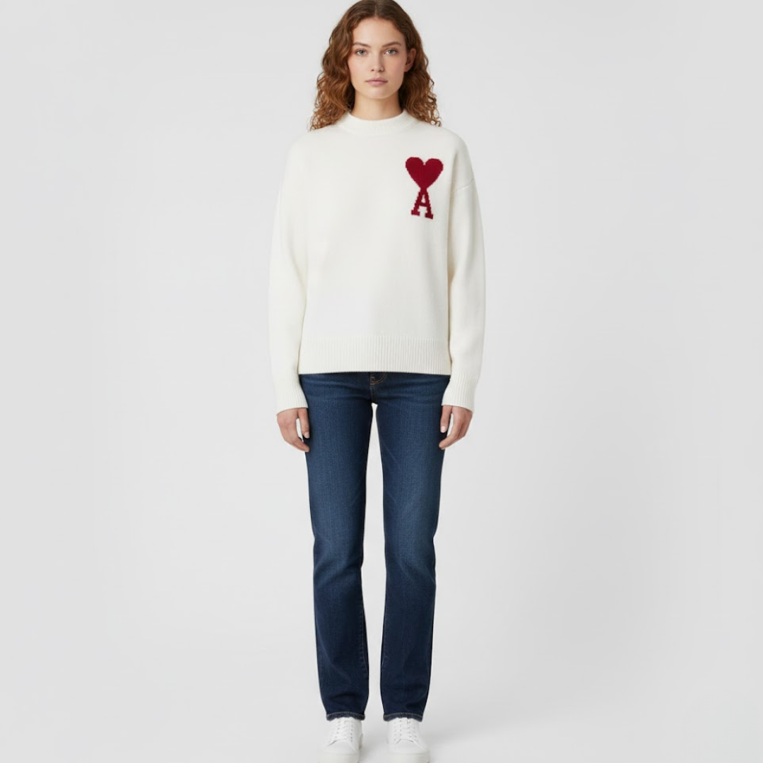 Damen Pullover Herzmotiv Weich Rosa