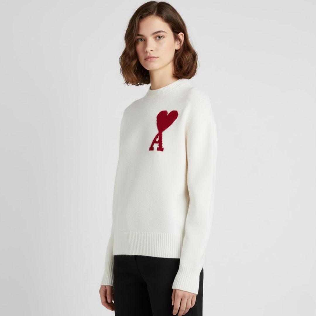 Damen Pullover Herzmotiv Weich Rosa