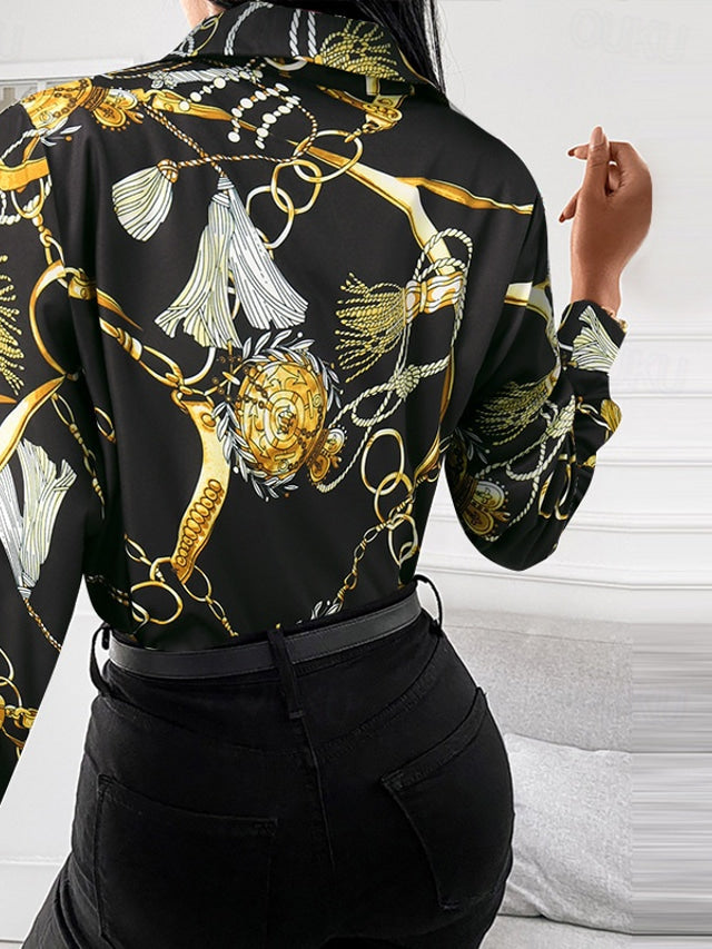 Damenbluse mit Goldendetails Elegant Schwarz - Norvielle