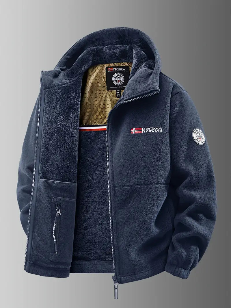 Herren Fleecejacke Kapuze Reißverschluss Warm