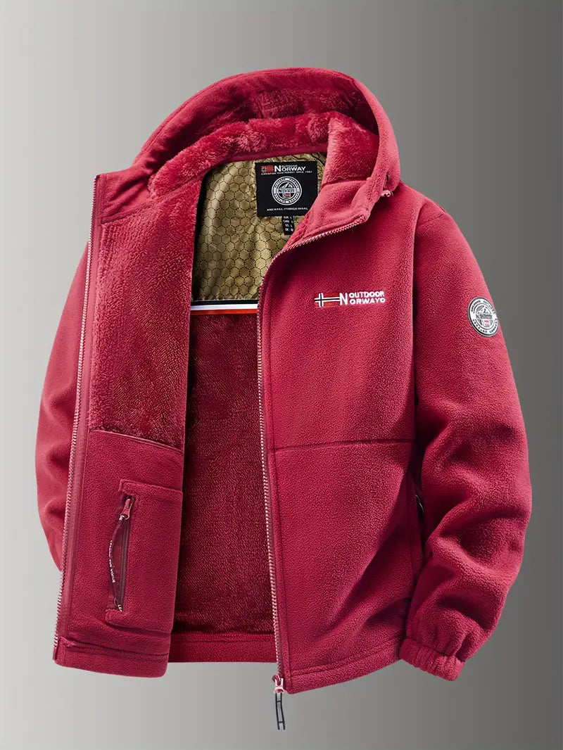 Herren Fleecejacke Kapuze Reißverschluss Warm