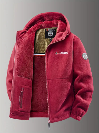 Herren Fleecejacke Kapuze Reißverschluss Warm
