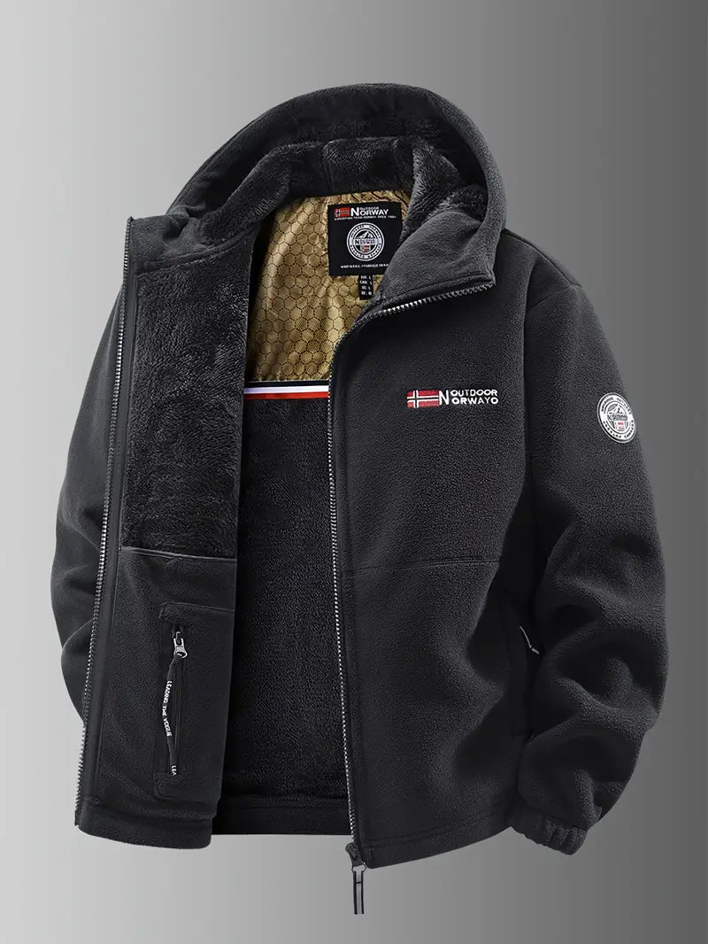 Herren Fleecejacke Kapuze Reißverschluss Warm Schwarz - Norvielle
