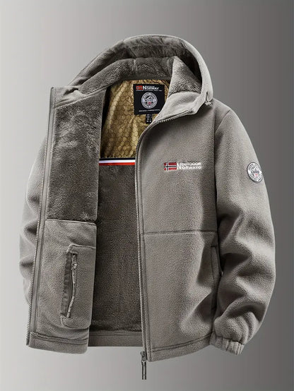 Herren Fleecejacke Kapuze Reißverschluss Warm