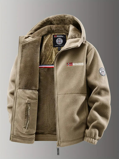 Herren Fleecejacke Kapuze Reißverschluss Warm