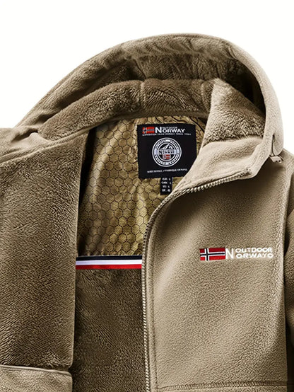 Herren Fleecejacke Kapuze Reißverschluss Warm