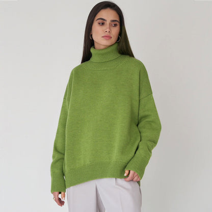 Norvielle Damen Oversized Sweater Wollmischung Langärmlig Gerippter