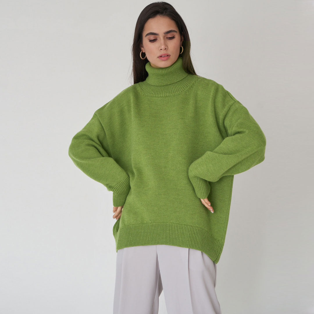 Norvielle Damen Oversized Sweater Wollmischung Langärmlig Gerippter - Norvielle