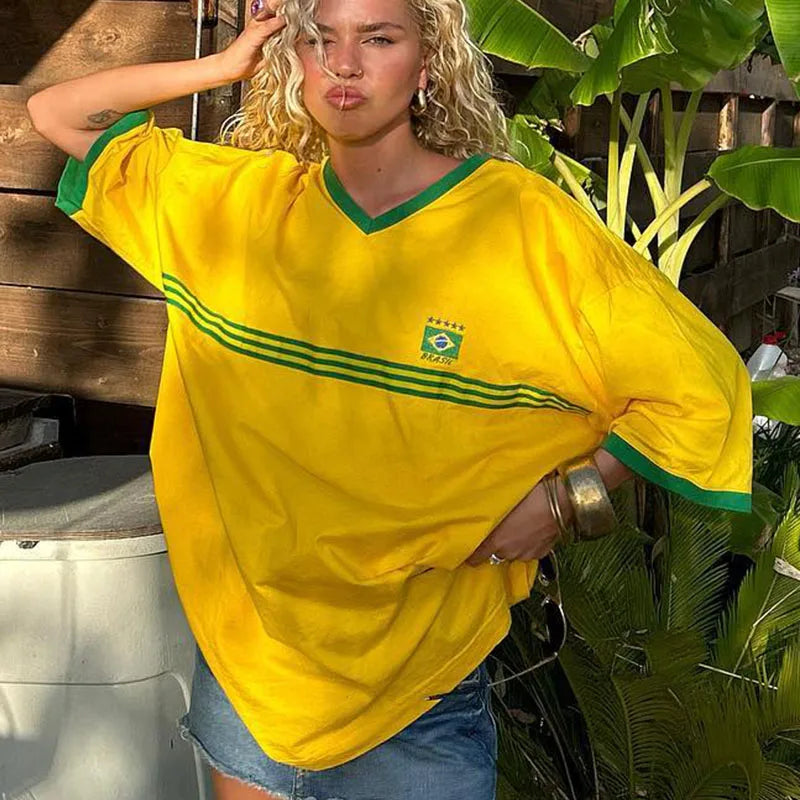 Damen Oversized T-Shirt Retro Football Stil Sportlich - Norvielle