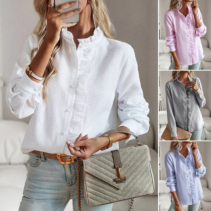 Damen Bluse Langärmelig Knopfleiste Eleganz