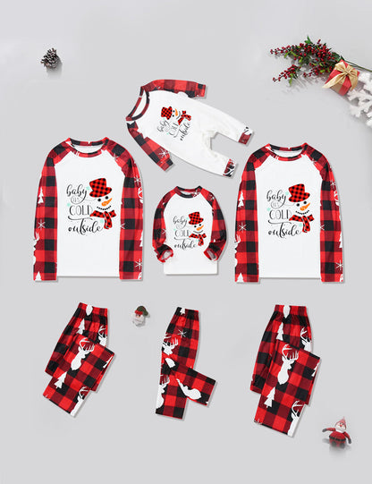 Weihnachtspyjamas Rot Karomuster Schneemann Familie