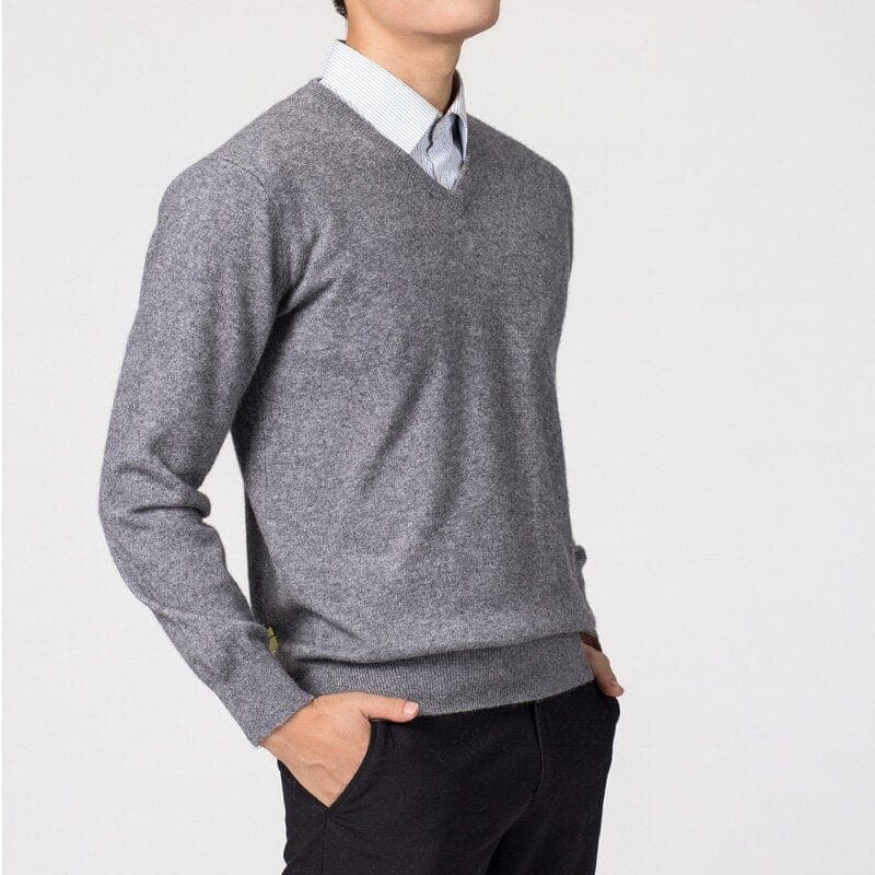 Herren Cashmere-Pullover V-Ausschnitt Warm Beige
