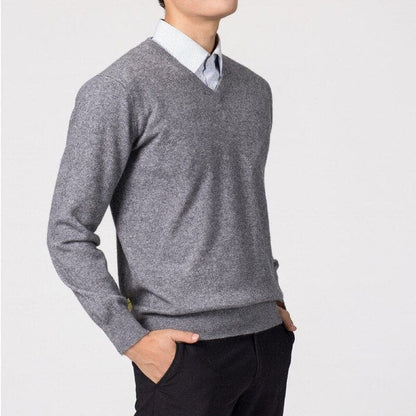 Herren Cashmere-Pullover V-Ausschnitt Warm Beige