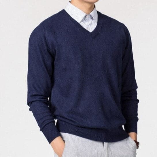 Herren Cashmere-Pullover V-Ausschnitt Warm Beige