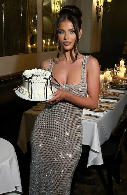 Damen Maxikleid Glänzend Figurbetont Elegant