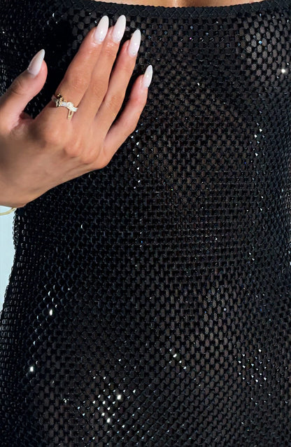 Stellara Damen Glitzer Minikleid Eckiger Ausschnitt