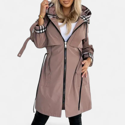 Damen Übergangsjacke Leicht Kapuze Karo