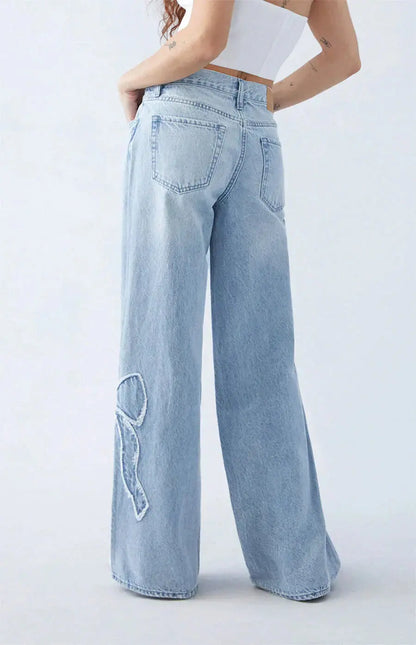 Damen Wide-Leg Jeans Herz-Patch-Detail